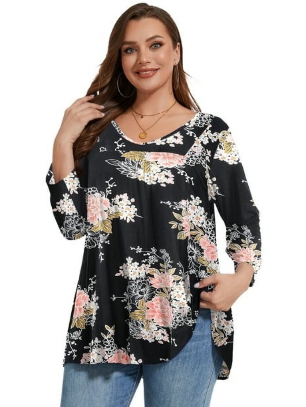 Larace Dressy Floral Long Sleeve Tunic 2X